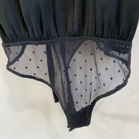 ree People Intimately Ooh Ahh Black Ruffle Lace Bodysuit Tie Back Romantic M - Picture 7 of 10